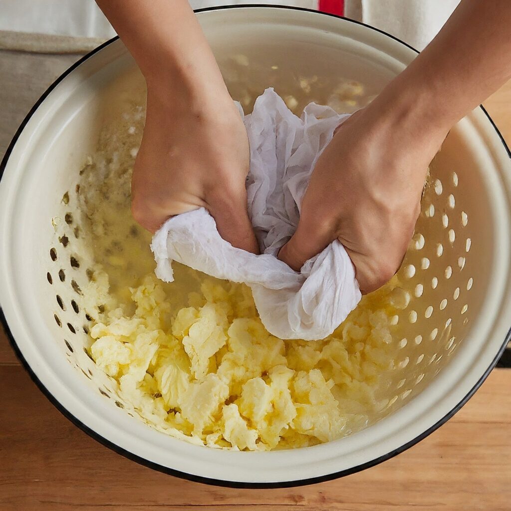 straining butter in muslin