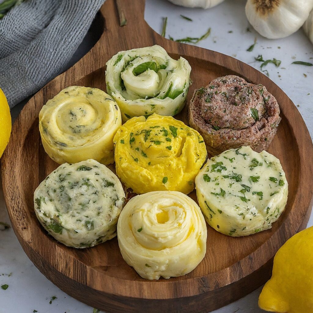 flavoured butters in round platter