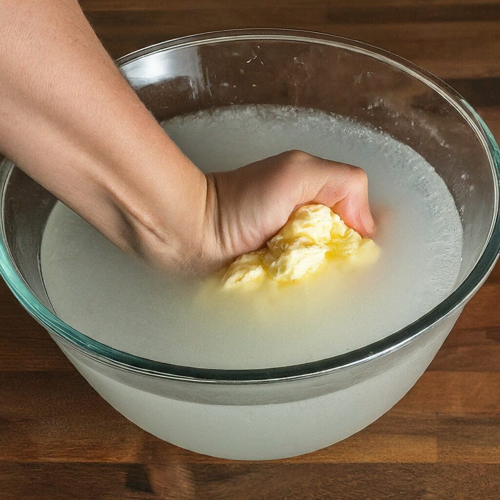 squeezing and rinsing of butter ball