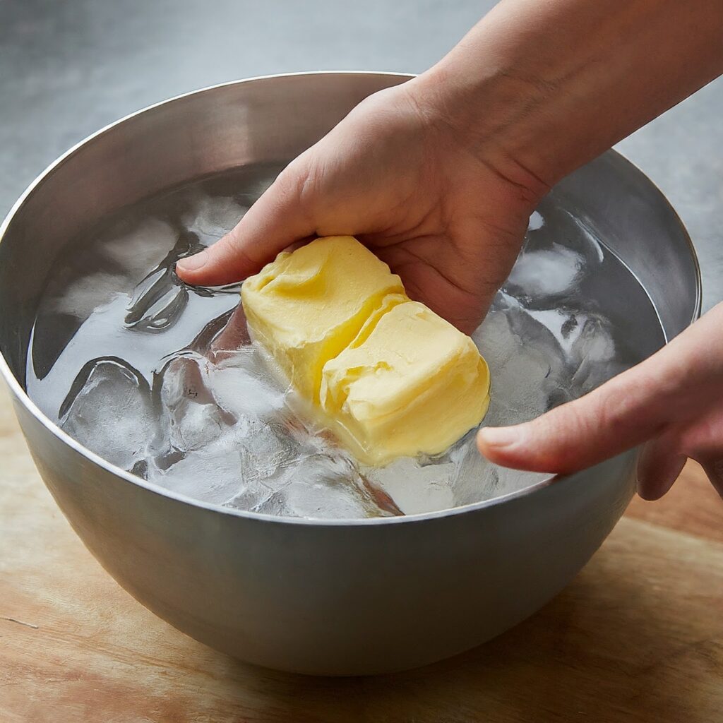 Placing butter in ice cold water